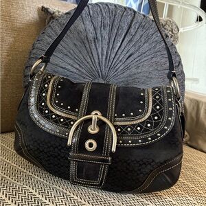 Coach Black soho and leather suede studded hobo purse